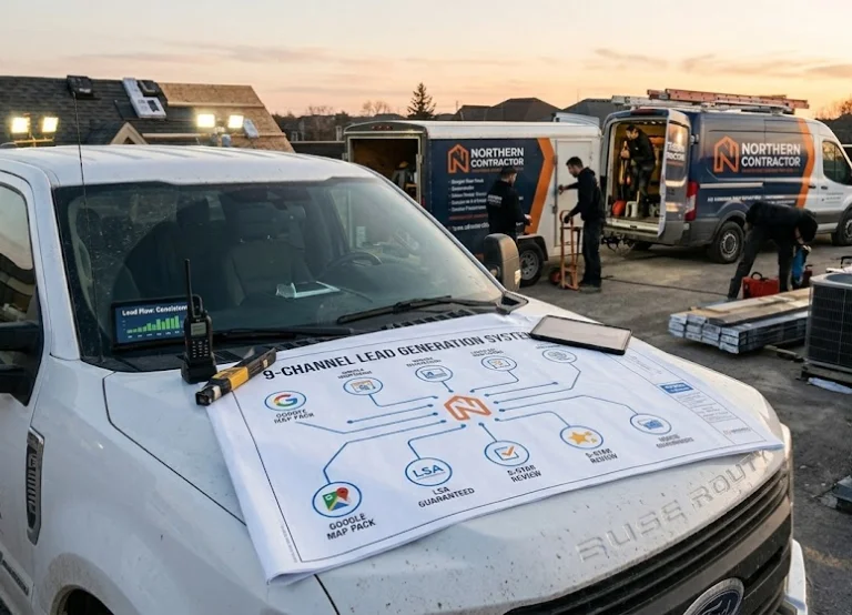 Contractor reviewing new leads on tablet